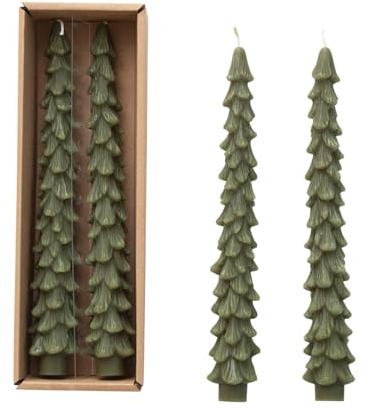 Creative Co-Op Unscented Tree Shaped Taper Candles, Evergreen, Boxed Set Of 2