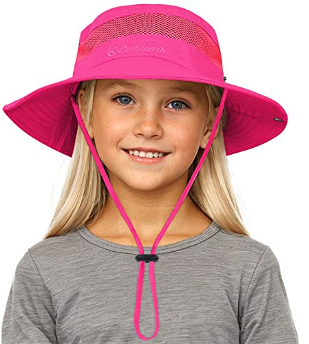 Century Star Outdoor Kids Sun Hat UPF 50+ Quick Dry Adjustable Bucket Hat Windproof Waterproof Beach Fishing Safari Hat Rose Red 5-13T