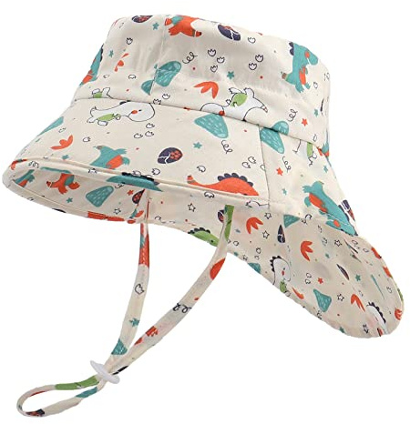 LACOFIA Cappello Estivo in Cotone Neonato Cappello da Sole Bambino Berretto UV Regolabile a Tesa Larga per Mare/Spiaggia/Piscina Beige 6-18 Mesi