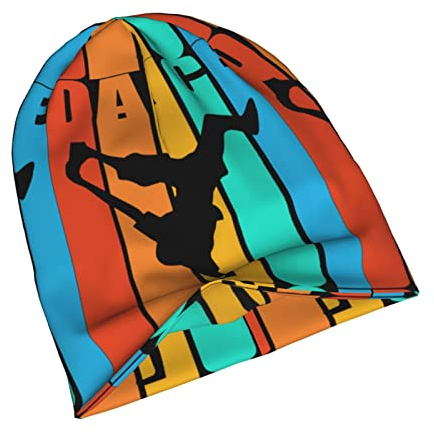 Vintage Hip Hop Breakdance Print Beanie Mütze Strickmütze Freizeitmütze für Männer Frauen Schwarz