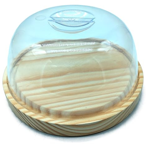 Acan Tradineur - Cloche à fromage ronde avec couvercle en métacrylate - Base en bois - Idéale pour conserver le fromage, les charcuteries ou d’autres aliments - Ø 18 x 9 cm