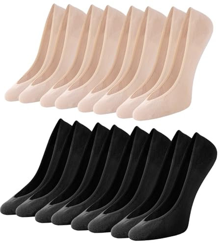Caldodo Füßlinge Damen 35-38 8Paar Füsslinge, Unsichtbare Ballerina Socken Nahtlose No Show Söckchen Damen mit Silikonpad für Loafer Sneaker, Schwarz Hautfarbe