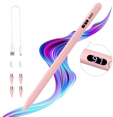 TiMOVO Stylus Stift für Touchscreens, Schnelle Aufladung Eingabestift Kompatibel mit Apple i-Pad/i-Phone/Android/iOS/Samsung/Xiaomi Tablets, iPad Stift mit Leistungsanzeige für Tablet Handy, Rosa