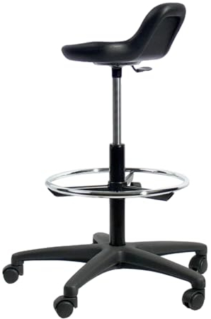 Topsit IND04 Arbeitsdrehhocker aus PU, Hocker mit Stehhilfe, höhenverstellbar und leicht zu reinigen, Stabiler Sockel mit Metallfußring.