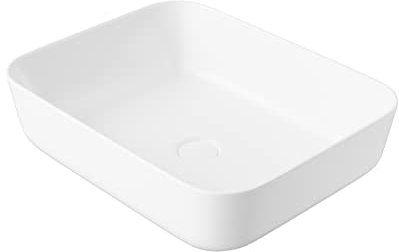 Eridanus Vasque rectangulaire à poser pour salle de bain, lavabo carré en porcelaine vitreuse, lavabo en céramique pour toilettes, vestiaires, meuble de toilette, blanc brillant, 500 x 390 x 140 mm