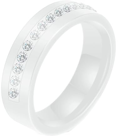 Bishilin Ring Herren Keramik, Partnerringe Personalisiert 6MM Glänzend mit Zirkonia Bandring Freundschaftsringe Weiß Ring für Männer Gr.67 (21.3)
