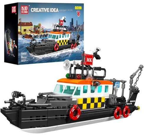 Mould King 10081 Schiff Bausteine Spielzeug Set, MOC Schwimmendes Spielzeugboot Modell, Multifunktions-Rettungsboot Klemmbausteine Bausatz Geschenk für Kinder ab 8 Jahren (364 Teile)