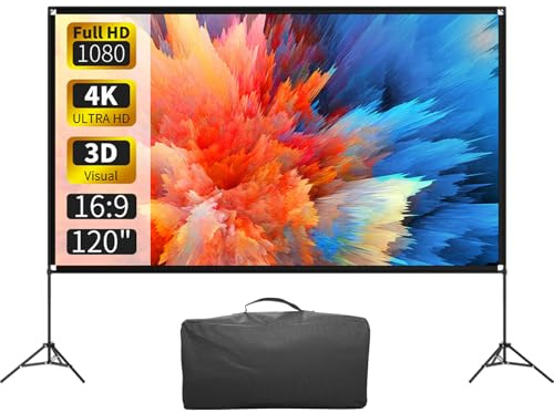 VISULAPEX Projector Screen with Stand 120 Inch, 16:9 4K HD Portable Projector Screen Indoor Outdoor, Foldable Wrinkle-Free Movie Screen 160° Front Rear Projection Screen with Carry Bag for Home Movie