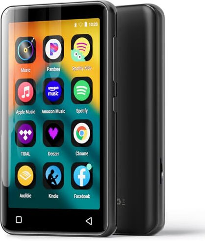 MP3 Player mit Bluetooth Spotify, Amazon Music, hörbar, Apple Music, 4 Zoll Touchscreen, Android-Streaming-Musik-Player für Kinder Innioasis grau