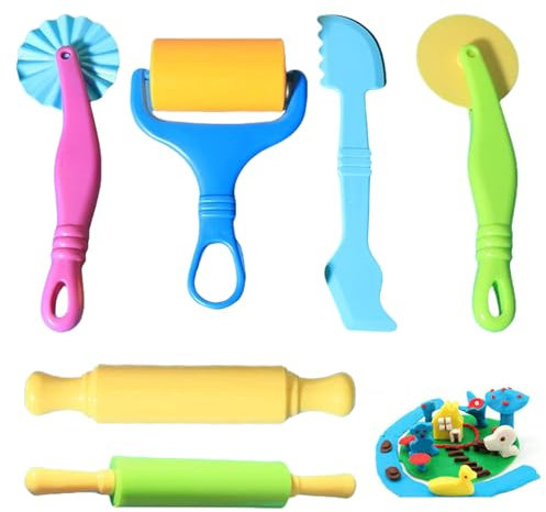 6-teiliges Knete Zubehör Set für Kinder,Robustes Knetwerkzeug ab 2 Jahren,Knetzubehör für Plastilin und Play-Doh,Kinderfreundliche Knetwerkzeuge,Zubehör für Kreatives Kneten mit Formen und Spaß