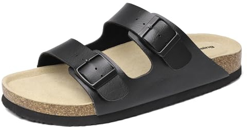 Mesing Mules Sandales Femme Homme Été Plates Boucle Bout Ouvert Nu-pieds Confortable Cuir Suédé Pantoufles en Liège