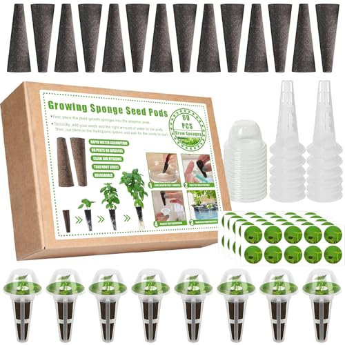 ALUNME 144Pcs Seed Pod Kit for Aerogarden, Hydroponics Supplies with 60 Grow Sponges, 12 Baskets, 12 Domes, 60 Labels - Hydroponic Pods Kit Compatible with Aero Garden iDOO and Most Other Brands