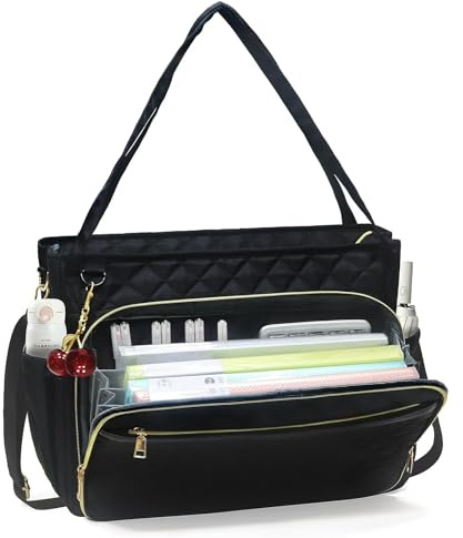 Miss or Miss Teacher Tote Bag for Women with 15.6 Inch Laptop Compartment, Accordion File Organizer, Large Professional Work Bag Utility Bag for School, Office, Nursing Black