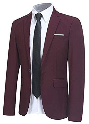 Allthemen Blazer da Uomo Slim Fit Formale Giacca da Abito One Button Monopetto Casual Tuxedo Suit Giacche Smart Blazer Vino Rosso L