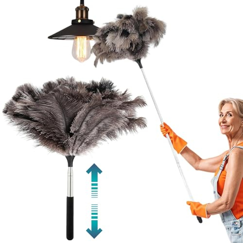 AYSYR Plumero largo extensible, plumero telescópico para limpieza, lavable, plumas de avestruz, escoba de telaraña con mango telescópico, para productos de limpieza, casa, coche, oficina