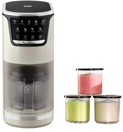 Moulinex Dolci, Heladera, 10 programas en 1, Limpieza con aclarado automático, Tecnología 1 Step Perfector, Hasta 1,4L de helado utilizando los 3 boles de Tritan, Blanca, MJ602AF0