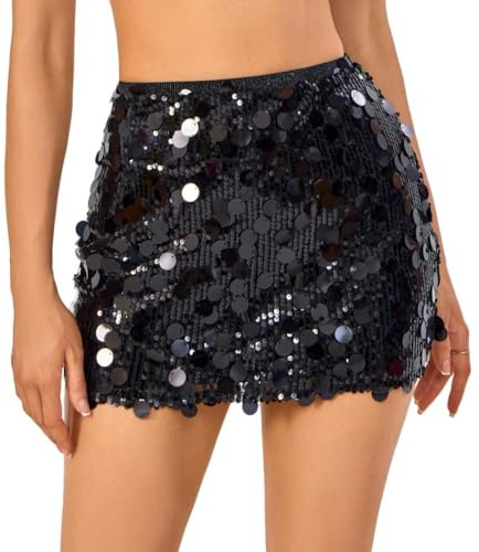 Mizogleam Sequin Skirt Women Stretchy Bodycon Wrap Mini Skirt Sparkly Glitter Shiny for Club Date Night Out Party Outfit