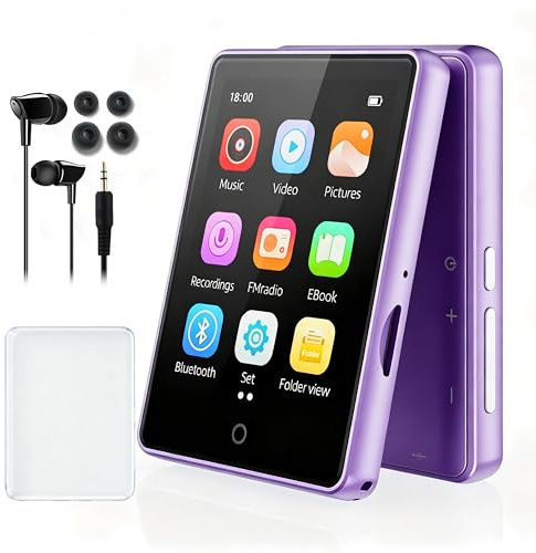 32GB MP3 Player mit Bluetooth 5.3, tragbarer MP3-Player mit Lautsprecher für Kinder HiFi-Klangqualität, 2,8-Zoll-Touchscreen, UKW-Radio, Diktiergerät, unterstützt TF-Karten bis zu 128 GB(Lila)
