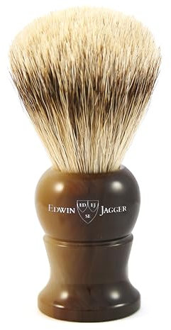 Edwin Jagger 1EJ282 Medium Super Badger Shaving Brush, Imitation Light Horn for use with Shaving Cream or Soap for Men