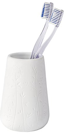 WENKO Gobelet Flora céramique - Porte-Brosse à Dents pour la Brosse à Dents et Le Dentifrice, Céramique, 8 x 11 x 8 cm, Blanc