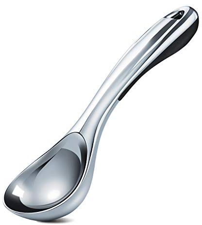 Love-KANKEI Cucchiaio di Gelato con Impugnatura in Gomma Porzionatore da Gelato in Lega di Zinco Antiaderente Lunghezza 19 cm Diametro 5 cm (Nero)