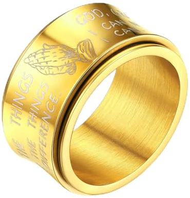 FaithHeart Manos de Rezo Anillo Giratorio Banda Ancha Joyería Cristiana Anillo Hip Hop Acero Inoxidable 316L Talla 8 Joyería Retro de Dedos Anillo de Jugar Anti-Estrés para Hombres