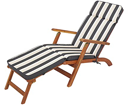 Sonnenliege Auflage - Liegenauflage Outdoor - Auflagen für Deckchair 178 x 47 cm, 5 cm - Polsterauflage für Sonnenliege - Kissen für Liegestuhl - Dick, Bequem & Langlebig – Graphit mit Streifen