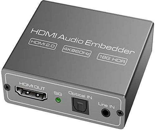 HDMI Audio Embedder Inserter Analogico Digitale DVI a Supporto TOSLINK Ottico 3.5mm Jack AUX Ingresso 4K60Hz 18Gbps HDR HDCP2.2
