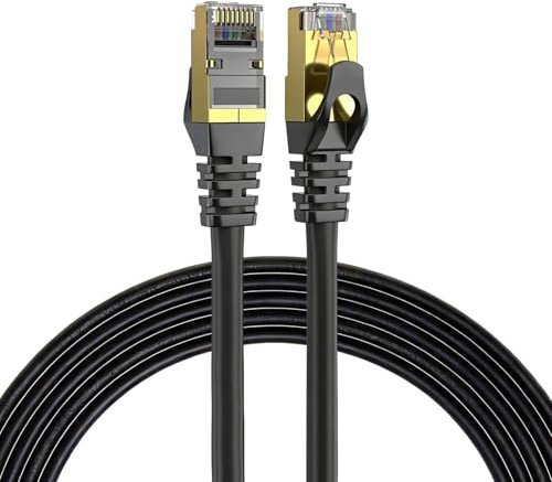 Elfcam - 60m Ethernet Kabel Cat 7 RJ45,STP 100% Kupfer, 10 Gbit/s 600 MHz, LAN Netzwerkkabel Rund Ø6,0mm, Kompatibel mit Router, PC, TV, Konsole – Schwarz