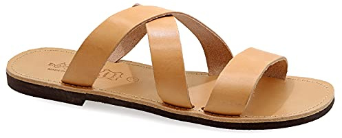 47 Beige Emmanuela Altgriechische Ledersandalen für Herren, Hochwertige handgefertigte Herren Sandalen mit offenen Zehen, Slide Summer Schuhe, Slide Riemchensandalen