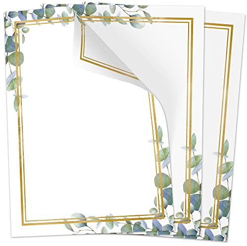 50 Blatt Briefpapier (A4) | Edler Eukalyptus Rahmen | Motivpapier | edles Design Papier | beidseitig bedruckt | Bastelpapier | 90 g/m²
