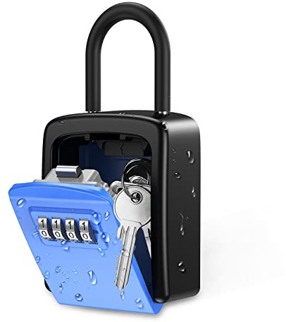 ORIA Key Lock Box, 4 Digit Combination Key Storage Lock Box, Key Safe Box with Removable Shackle, 5 Keys Storage Capacity Waterproof for Indoor Outdoor, Blue, 3.66 inch