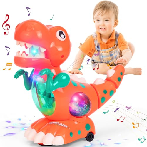 Thedttoy Baby Toys Musical Light Crawling Walking Dinosaur Toys for Boys Girls,Baby Musical Toy Sound Toys Birthday Present Dino Gifts for Kids Toddler(Orange)