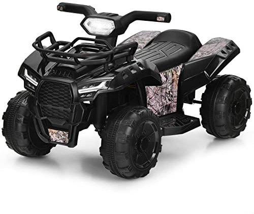 COSTWAY 6V ATV Quad Vehículo Eléctrico para Niños, Coche Eléctrico para Niños con Ruedas Resistentes, Música, Luz LED, Manillar, Caja de Almacenamiento, Cuatrimoto Batería (Negro)