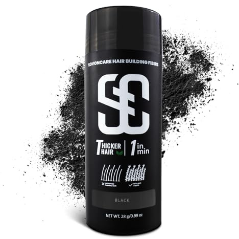 SOVONCARE Hair Fibers for Thinning Hair, Black Hair Building Fibers for Bald Spots Undetectable & Natural, Conceals Hair Loss, Fill In Fine Hair Powder Hair Thicker Instantly for Women & Men 28g