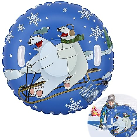 Gukasxi Aufblasbarer Schlitten Schnee Winter Schwerlast Snow Tube Schneeschlitten mit Griffen für Kinder Erwachsene Verdickte Schneeröhren für Schlittenfahren Skaten Skifahren Winter Schnee Spielzeug