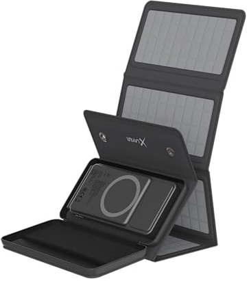 XLayer Wireless Solar Powerbank I 10.000mAh 15W I MagSafe kompatibel I Solarpanel I USB C Schnellladen I Outdoor Ladegerät für iPhone 15 Pro /14/13/12/Plus/Mini//Pro Max, Samsung Galaxy S23 Ultra/S22