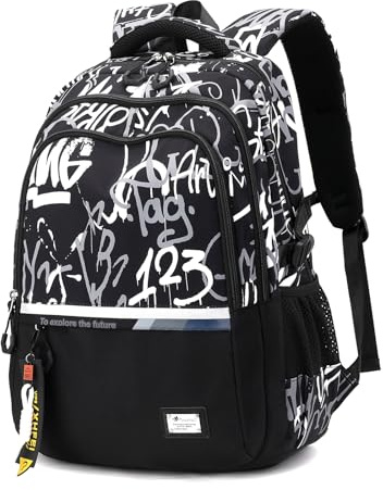Amythe Mochila Escolar de Niño Adolescente - Mochila Colegio Chicos 10 12 16 18 años - Mochila para portátil de 15.6 - Ligera Mochila de Viaje Instituto Grande Impermeable de Moda, Negro