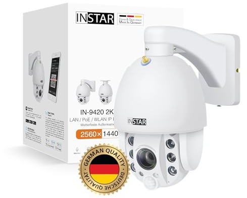 INSTAR IN-9420 2K+ Bianco - LAN/PoE/WiFi telecamera di sorveglianza con IA (AI) - Telecamera IP - PIR - PTZ controllabile - Uso per interni ed esterni - HomeKit HKSV - MQTT