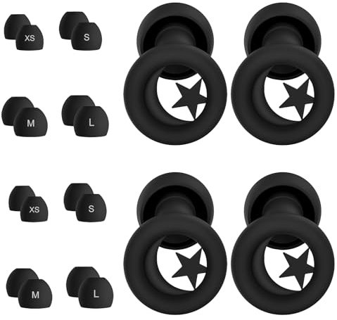 Ear Plugs for Sleep - 2 Pairs, Premium Ultra-Soft Silicone Ear Plugs Noise Cancelling 33dB Reusable Earplugs for Sleeping, Snoring, Travel, Flights, Work, Focus - 8 Pairs Ear Tips in XS/S/M/L