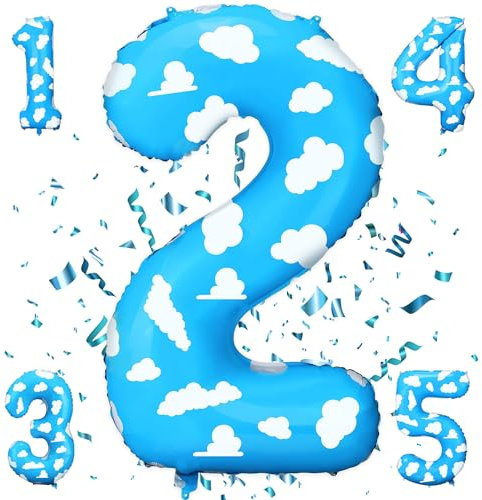 Large Number 2 Foil Balloon Inspired Birthday Decorations Cow Print Sky Blue Cloud Number Balloons Arch Garland Kit Party Supplies for Baby Shower Kids Farm Birthday Party Decor Favor（2）