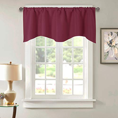 Namzi Solider Verdunkelungsvorhang für Küche/Schlafzimmer, Stangentasche, gewellter Volant, kurze Vorhänge, 132,1 x 45,7 cm, Weinrot