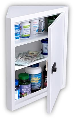 manostryk Wall Mount Medicine Cabinet,Locking Corner Cabinet with Code & Key Locks,First Aid Cabinet/Corner Storage CabinetAdjustable1/2/3 Shelves,Wall Mount Cash Box for Bathroom/Office/School/Home