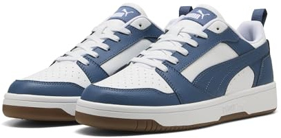 PUMA Rebound V6 Low Unisex Sneaker, Puma White Dark Indigo Gum, 40.5 EU