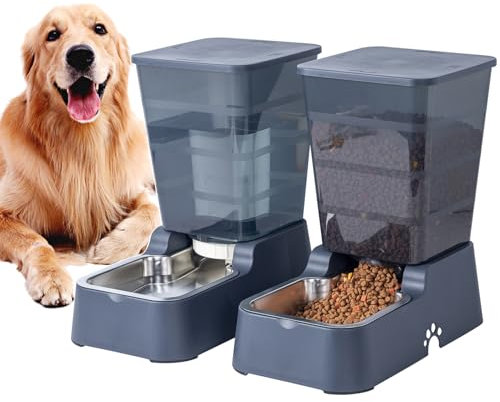 Distributore automatico di cibo per cani e cani da 5 l, distributore di acqua per gatto e animali da compagnia di taglia media e grande, gatto e altri animali domestici (set da 5 l, grigio scuro)