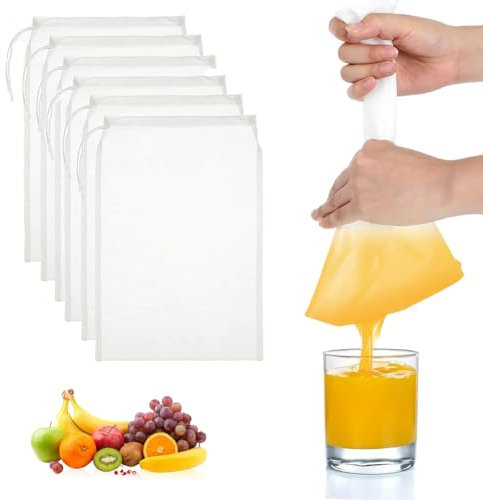 Confezione da 6 sacchetti per latte in nylon,20 x 30 cm, lavabili in garza,panni per il formaggio, a maglia fine, multiuso, riutilizzabili, per setacciare succhi di formaggio, tè e noci tofu
