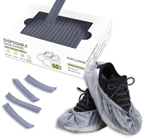 PUPILLEMON 100Pcs(50 Pairs) Non-Woven Shoe Covers Disposable Non Slip for Indoors, Breathable | Durable Booties for Shoes Covers, Fits Up to Size 13 US Men (Gray)