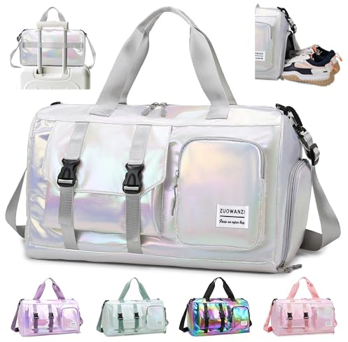 Hoseay Sporttasche Damen Reisetasche mit Schuhfach und Nassfach Weekender Gym Bag Groß Schwimmtasche Wasserdicht Trainingstasche Leichte Travel Duffle Bag für Sport Fitness Reisen, Weiß