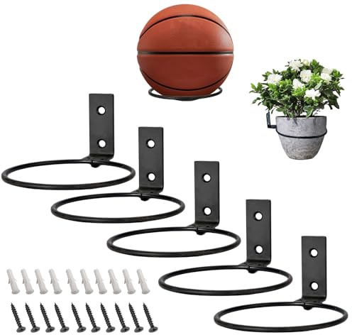 Porta Palloni da Calcio,Scaffale Pieghevole a 5 Pezzi con Viti Per Palloni da Calcio, Pallacanestro, Pallavolo e Altri Sport. Scaffale da Parete per Riporre ed Esporre Palloni da Calcio 10 Cm