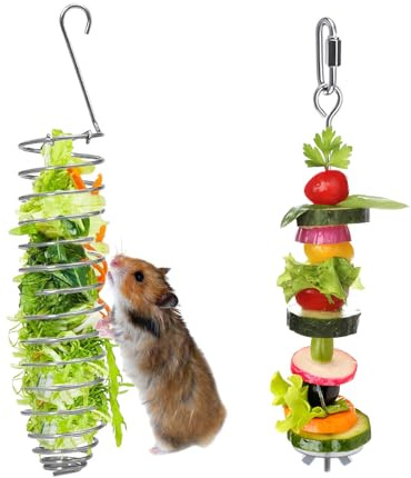 Lot 2 Jouets enrichissement Rats, Support INOX Suspendu Fruits/légumes